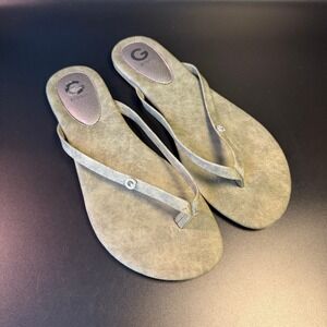 Guess Flip Flops Thong Sandals Rhinestone Embellished Olive Green Size‎ 8.5